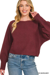 Trendsi Zenana Boat Neck Balloon Sleeve Sweater -