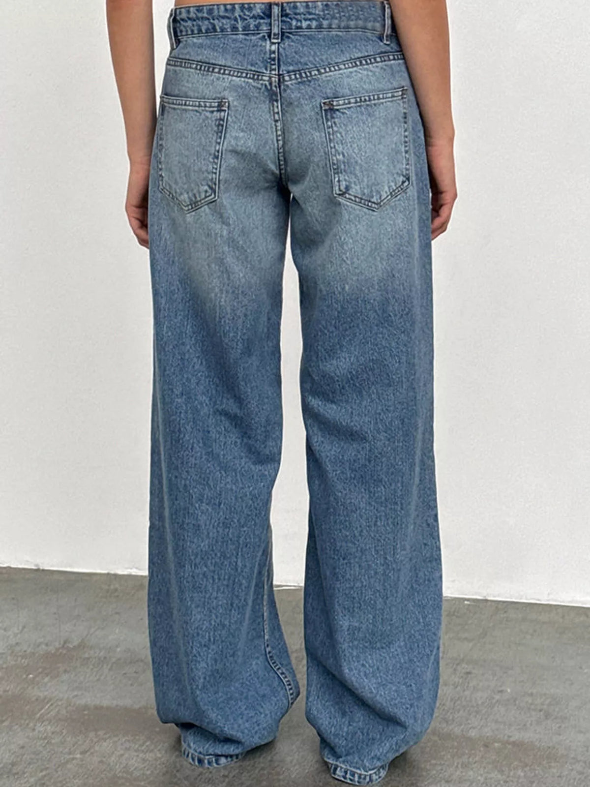 Wide-Leg Vintage Wash Jeans in blue, back view