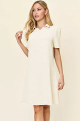 Trendsi Double Take Full Size Texture Collared Neck Short Sleeve Dress -