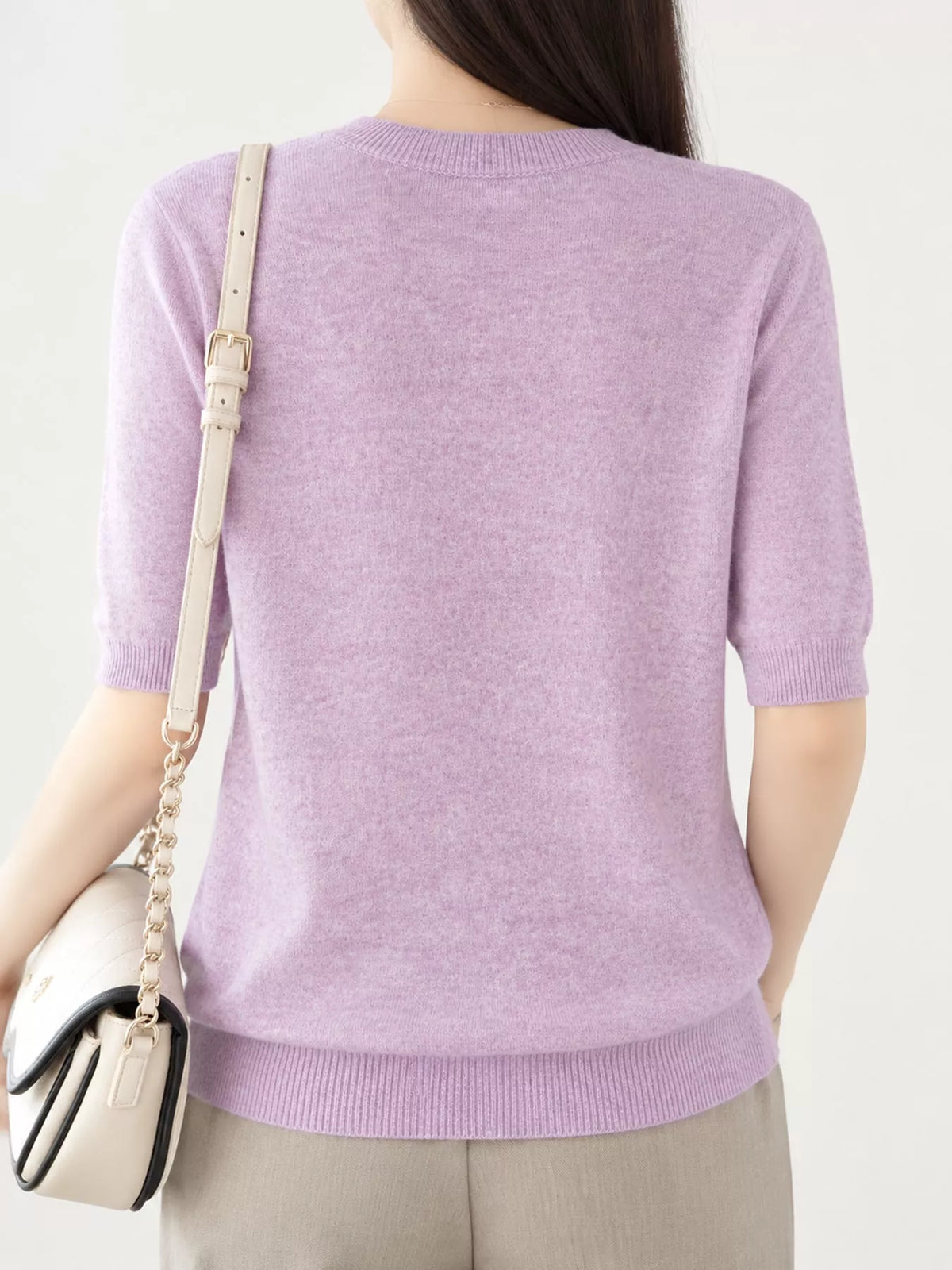 Pink Lavender round neck short-sleeve sweater