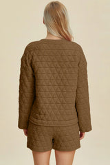Trendsi Double Take Full Size Texture Round Neck Long Sleeve Top and Shorts Set -