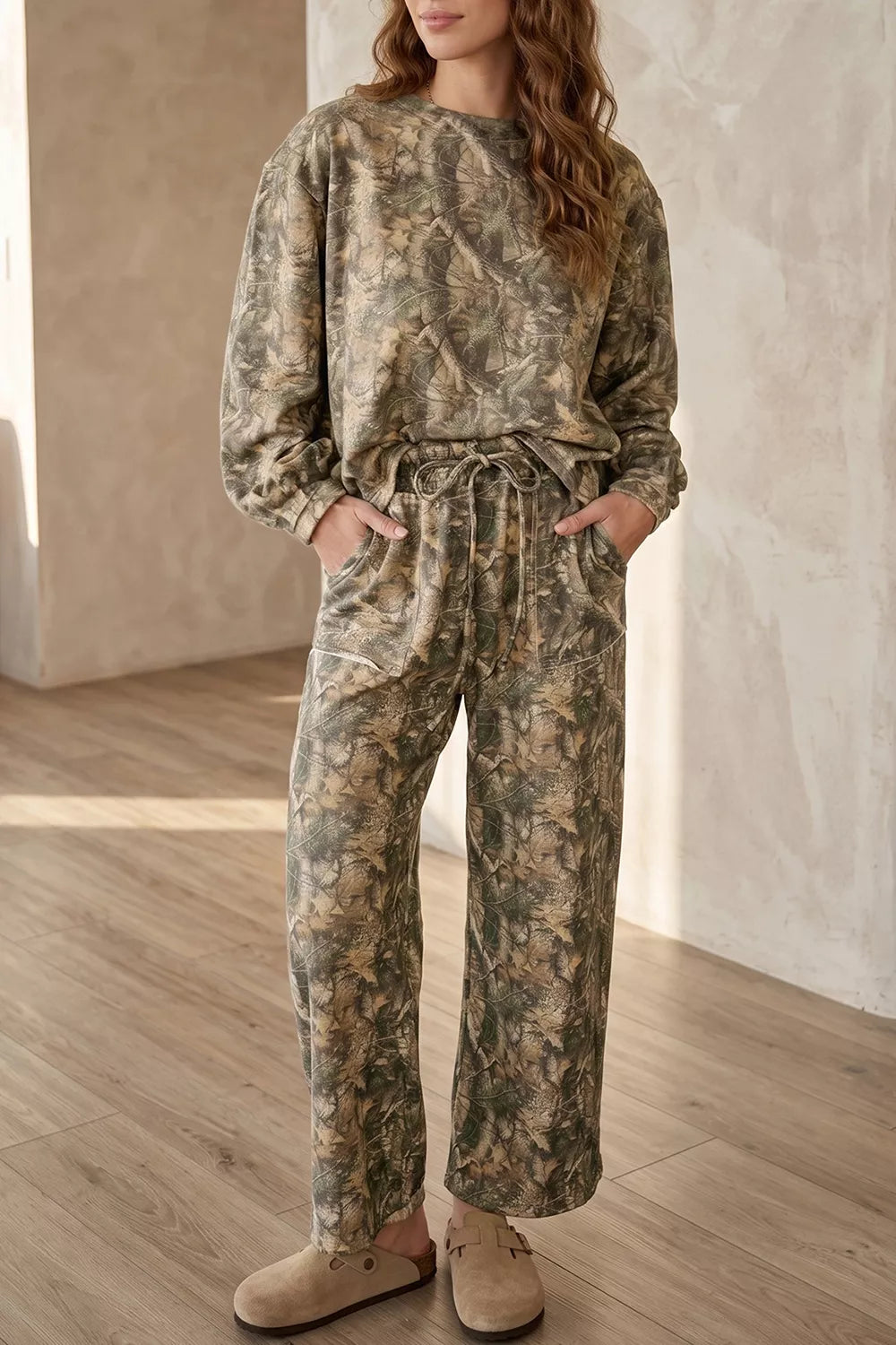 Abstract Print Long Sleeve Pant Set in multicolor, front view