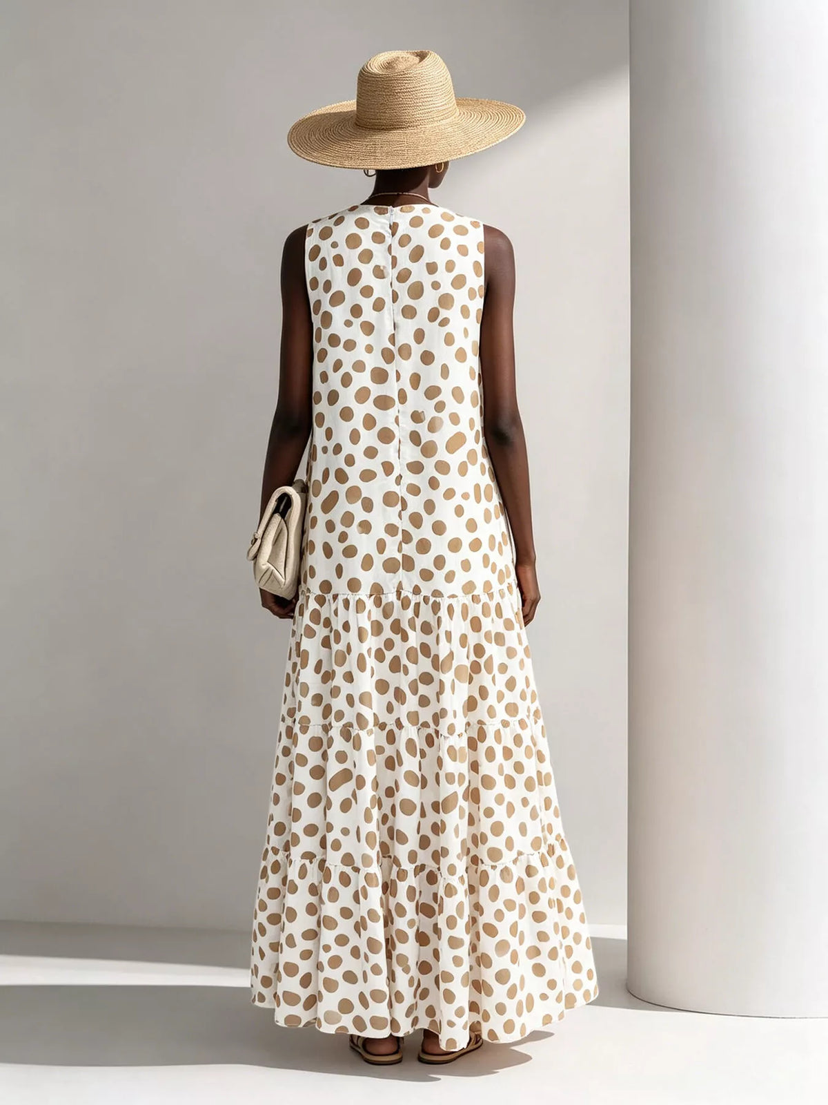 Trendsi Polka Dot Sleeveless Tiered Maxi Dress -