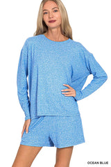 Trendsi Zenana Soft Melange Long Sleeve Tee and Shorts Set -