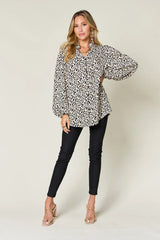 Trendsi Double Take Full Size Leopard Long Sleeve Blouse - Shirts