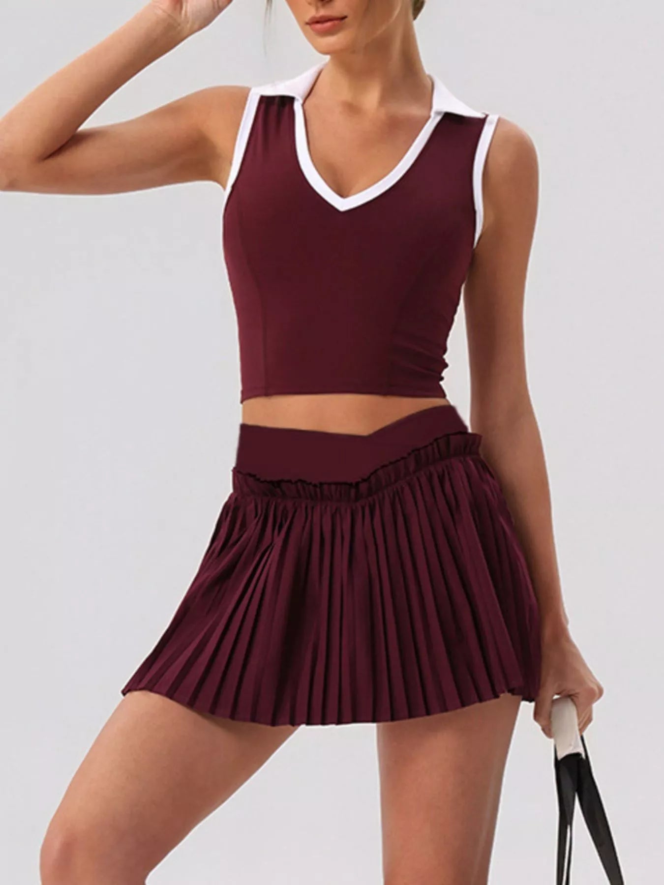 Trendsi Sleeveless Top and Pleated Skirt Active Set -