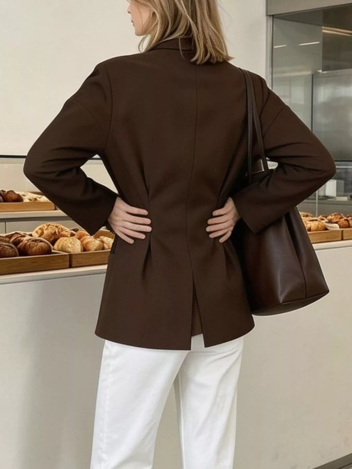 Trendsi Pleated Waist Blouse with Button Detail -