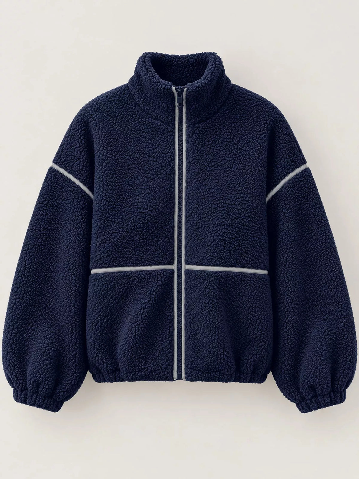 Stand Collar Sherpa Fleece Zip-Up Jacket — garment front