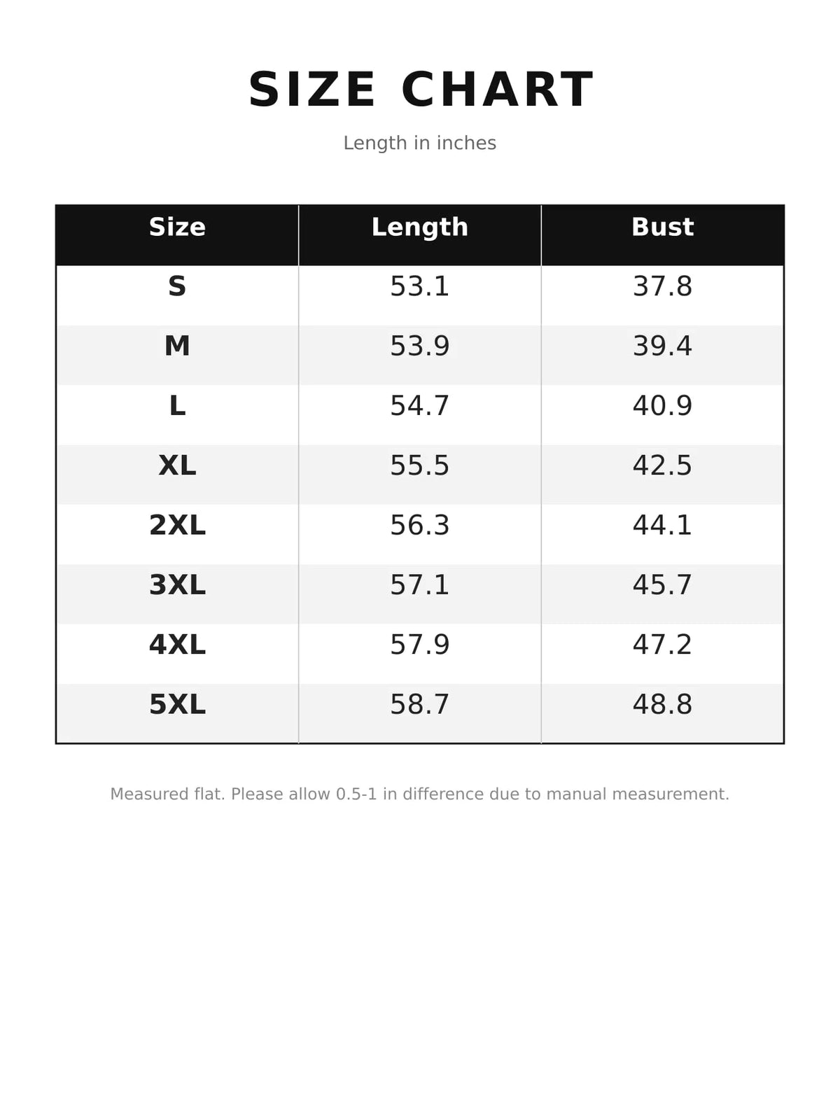 Size chart for women's batwing sleeve wrap dress with waist tie