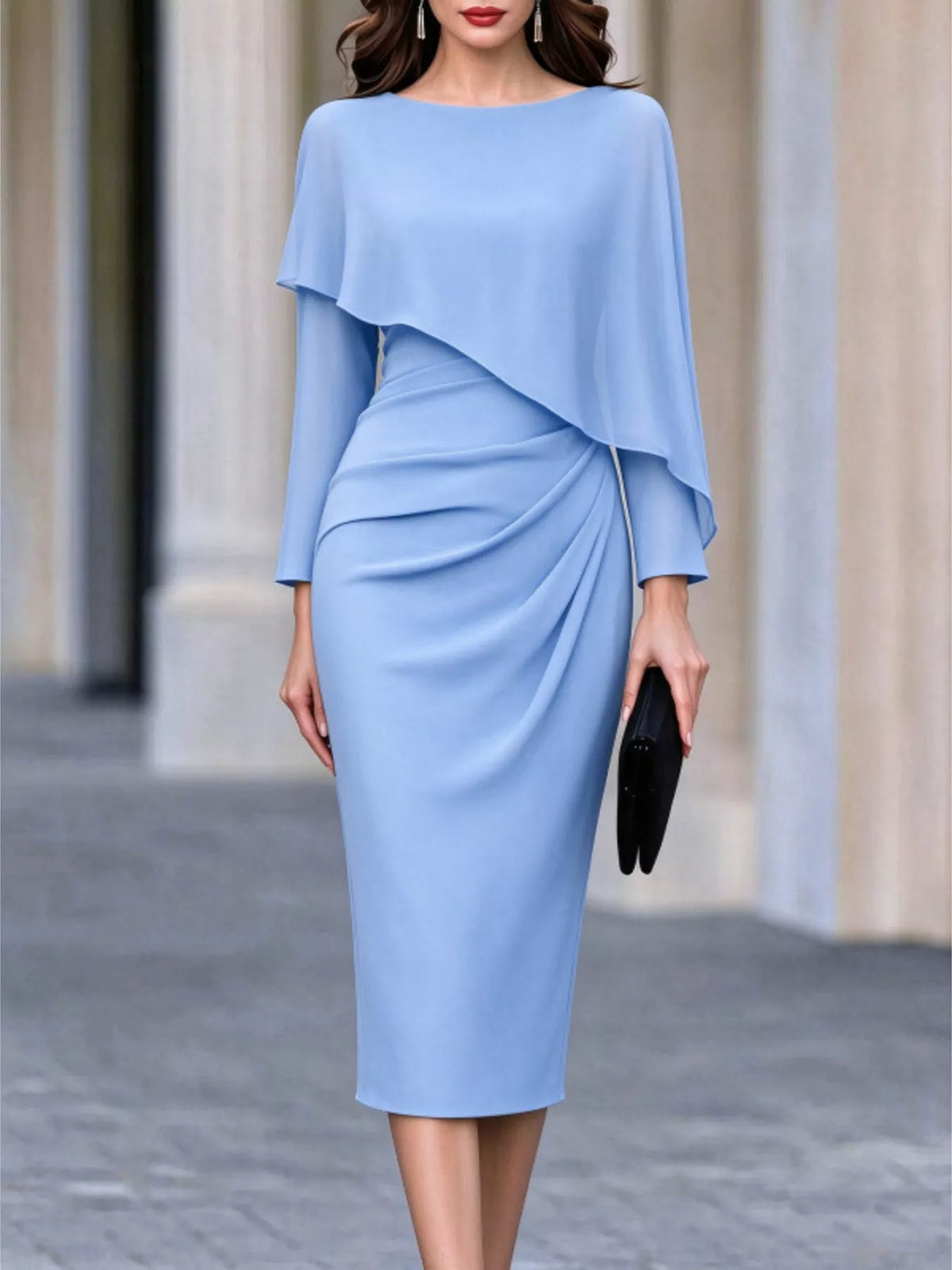 Light Blue cape-style bodycon midi dress