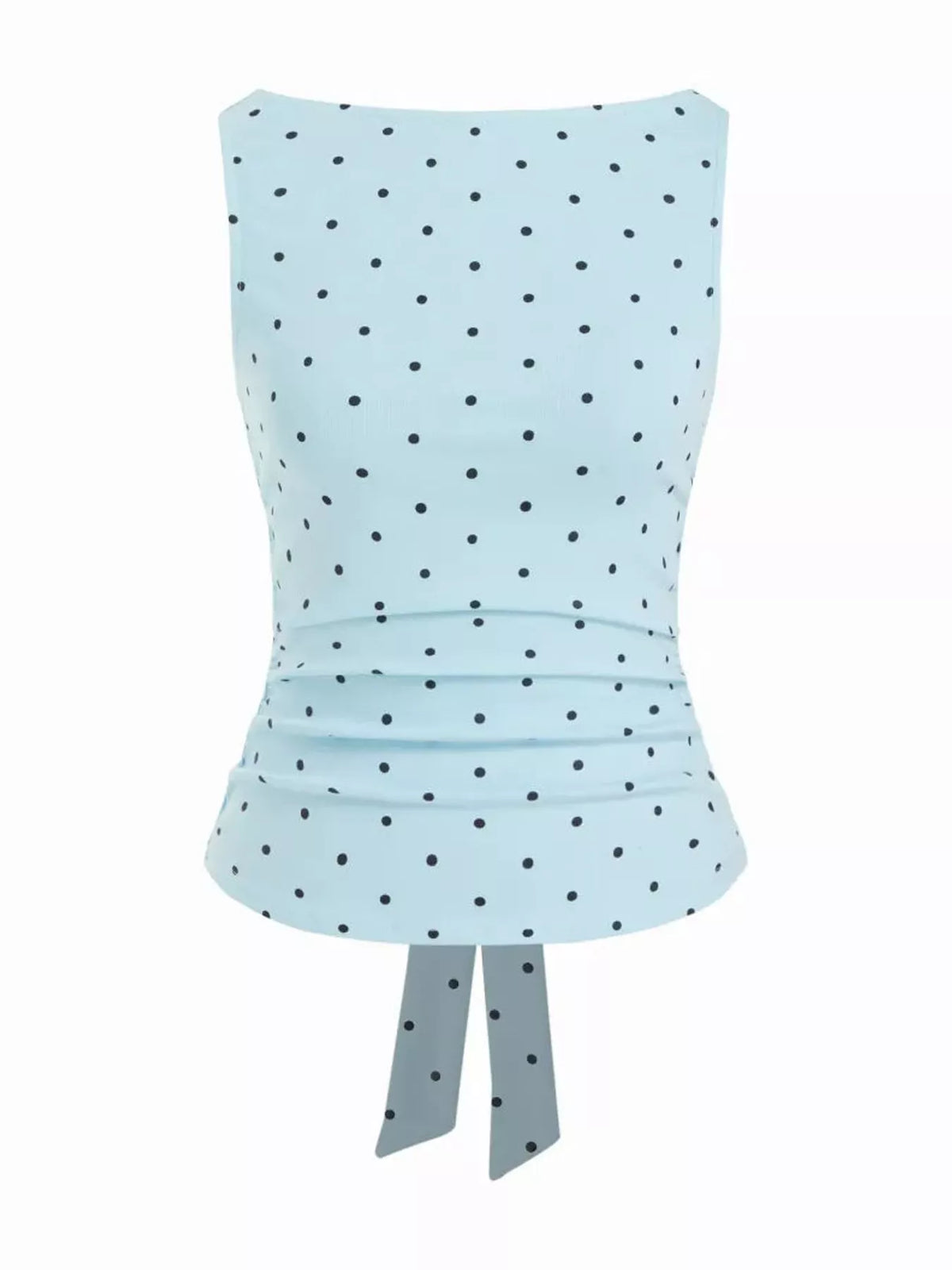 Polka Dot Print Sleeveless Tank Top with Tie Back in light blue and black