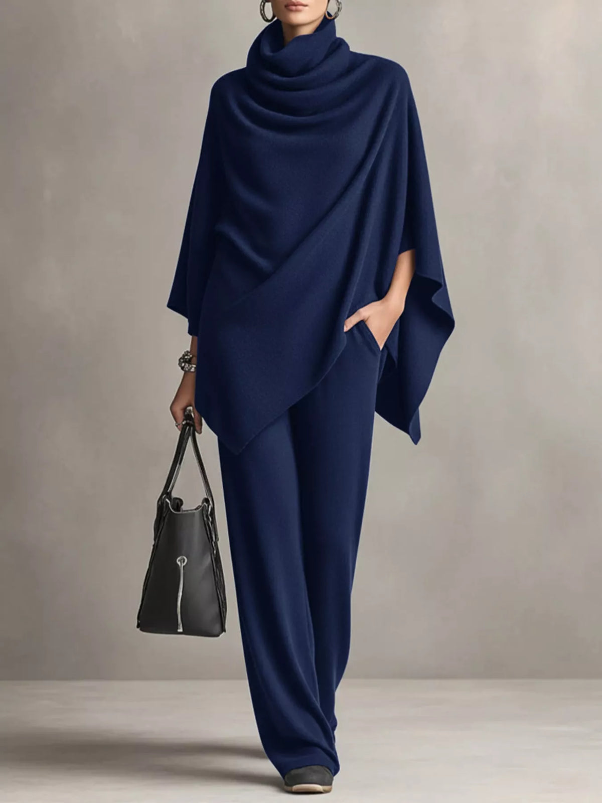 Poncho and pants set, navy front