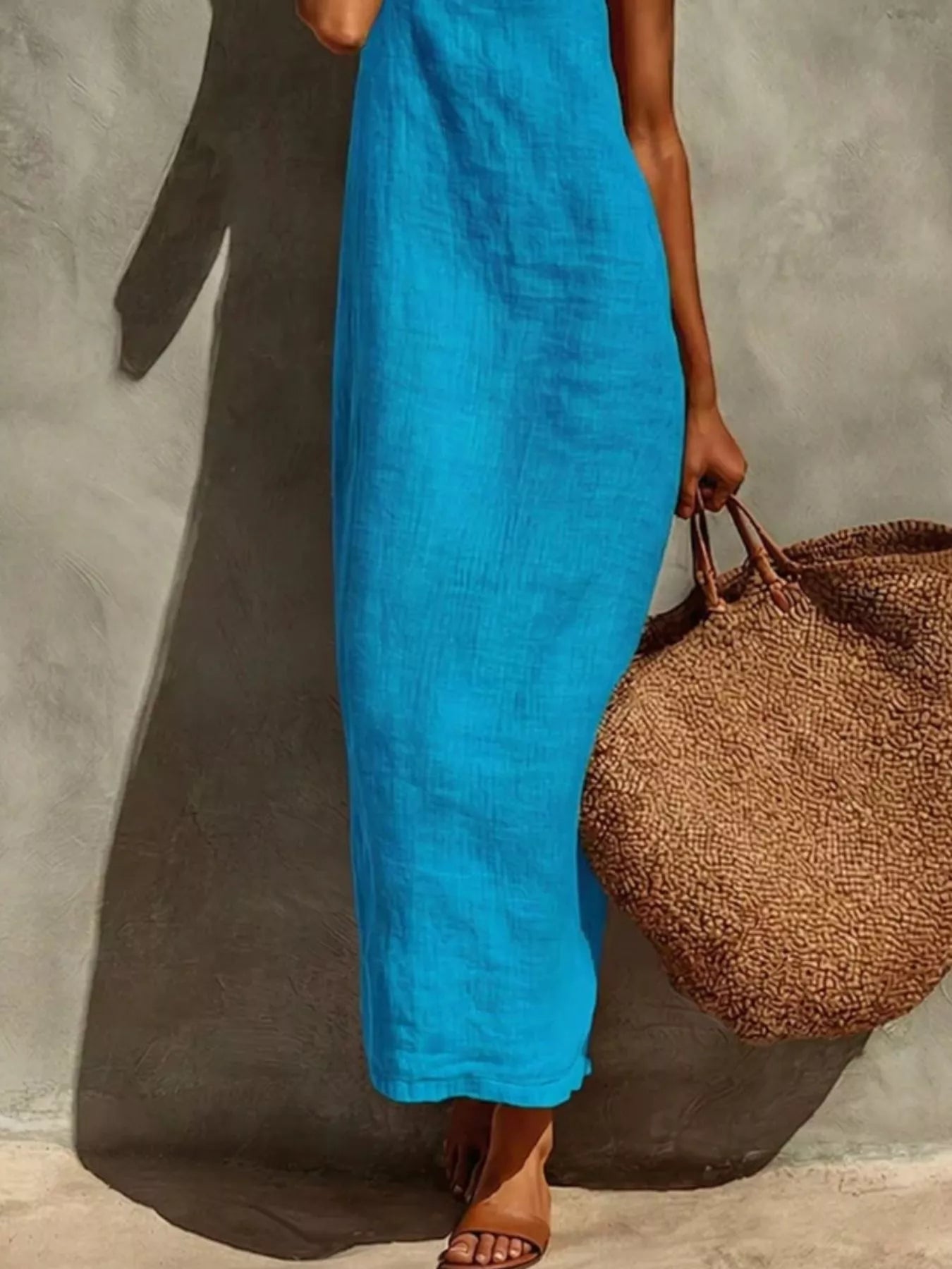 Trendsi Sleeveless Linen Casual Maxi Dress -