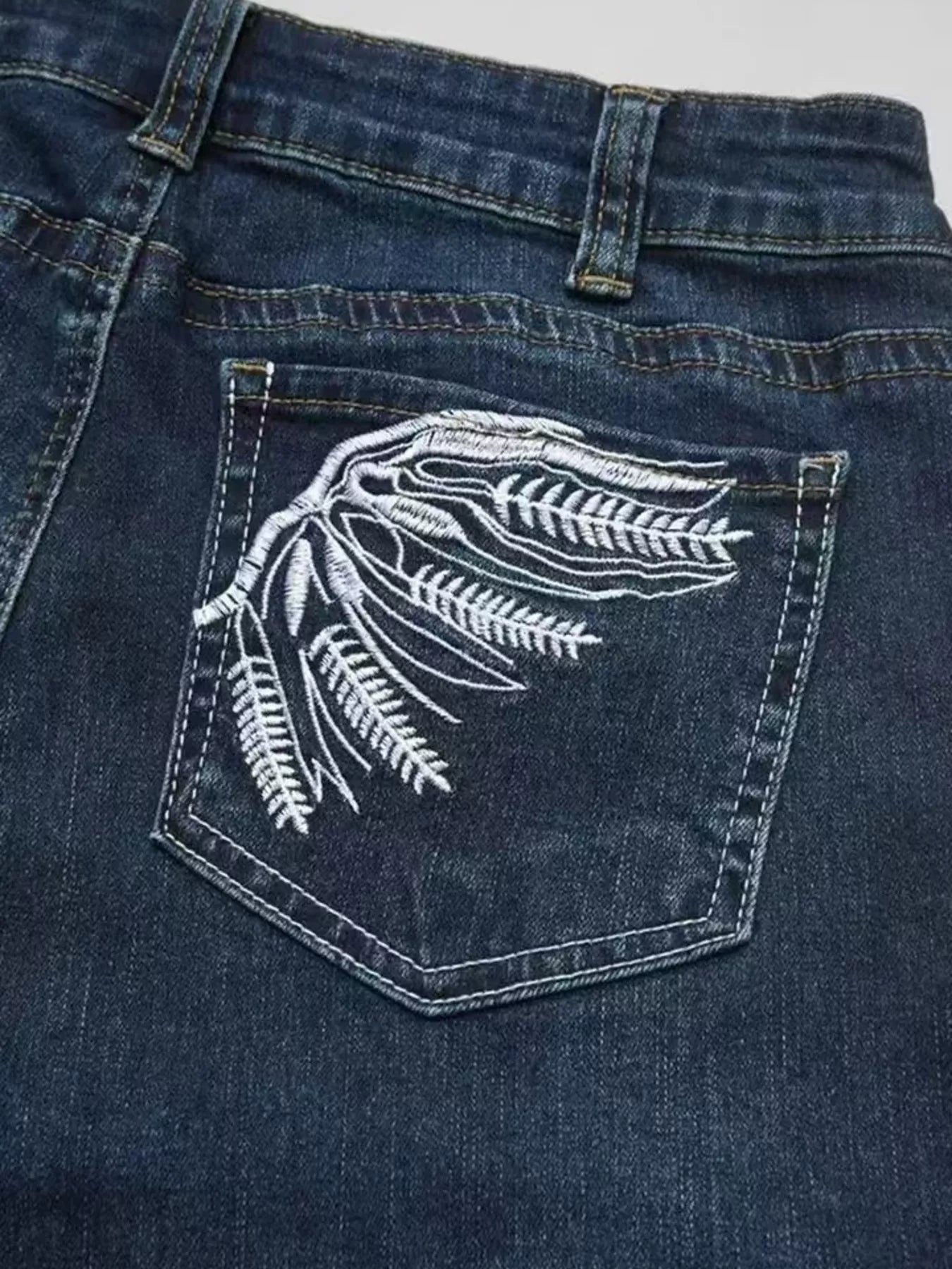 Trendsi Wings Embroidered High-Rise Cargo Jeans -