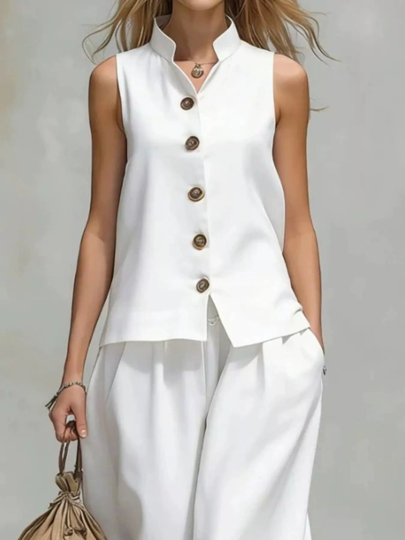 Trendsi Sleeveless Button-Down Top and Wide-Leg Pant Set -