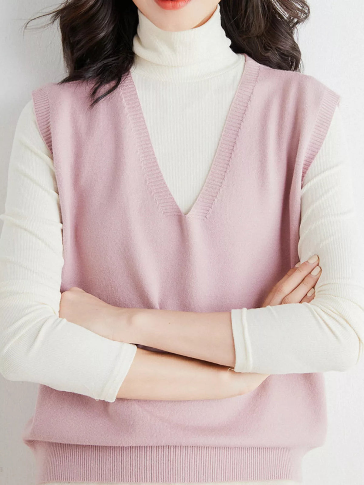 V-Neck Knit Sweater Vest — front view