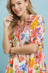 Trendsi Umgee Watercolor Floral Tiered Midi Dress -
