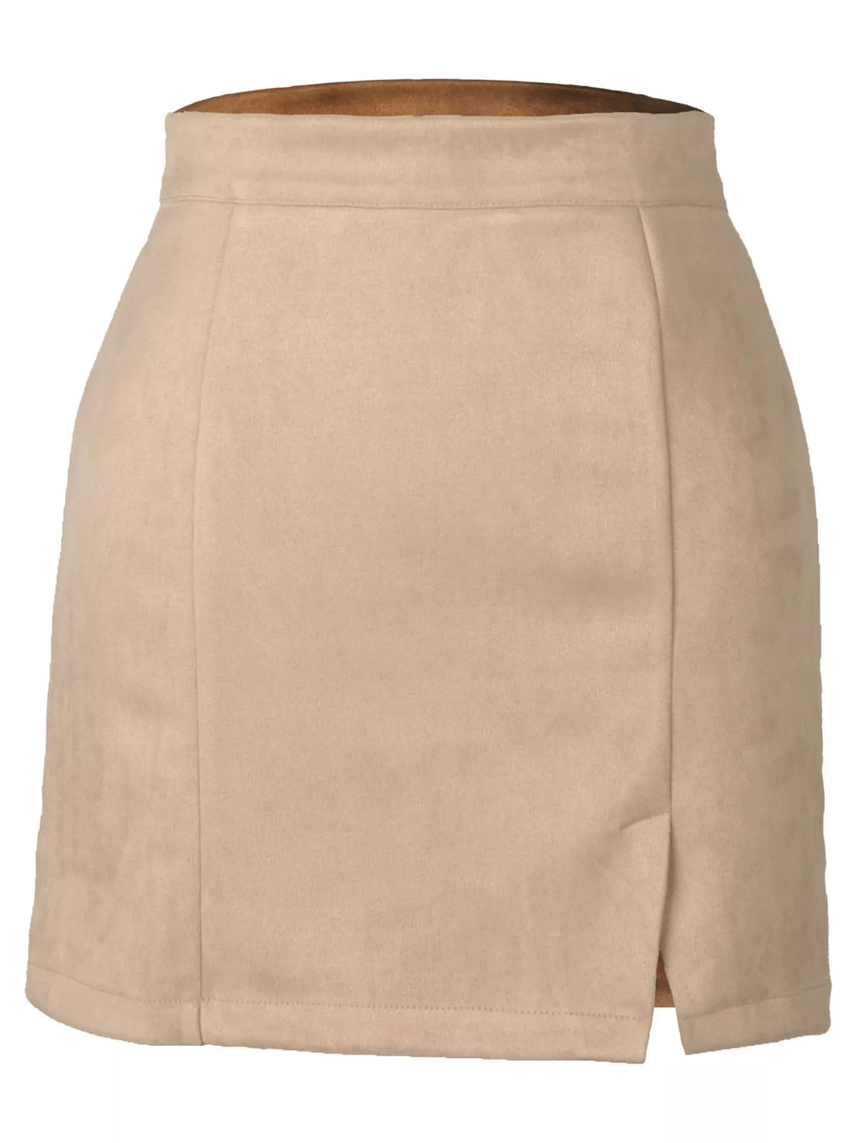 Zip-up mini skirt, beige flat front