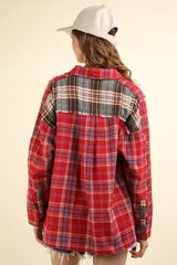 Trendsi VERY J Contrast Plaid Raw Detail Shirt -