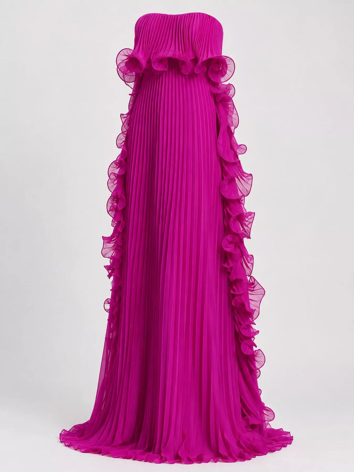 Ruffled Strapless Pleated Maxi Dress — garment front