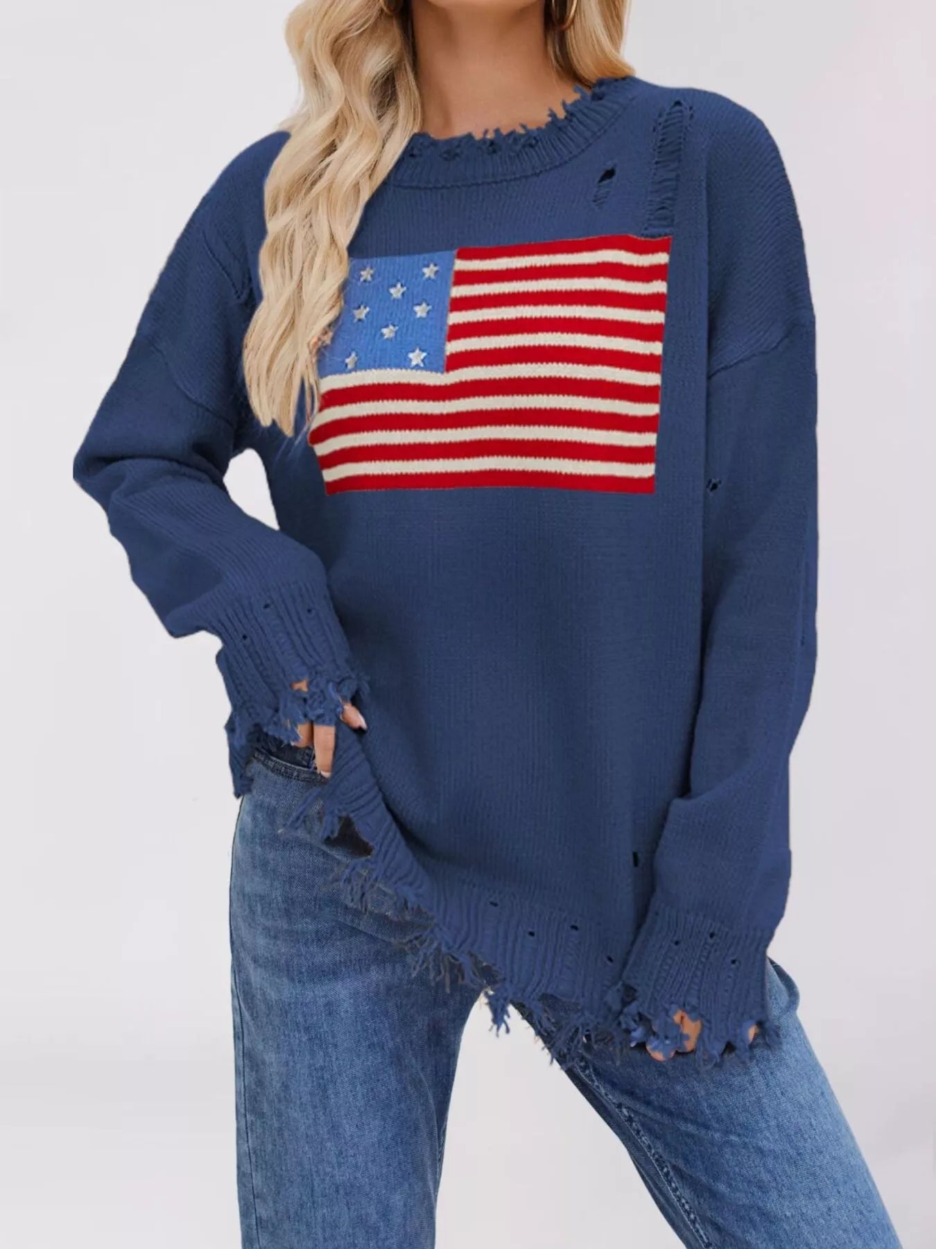 Trendsi Distressed American Flag Graphic Sweater -