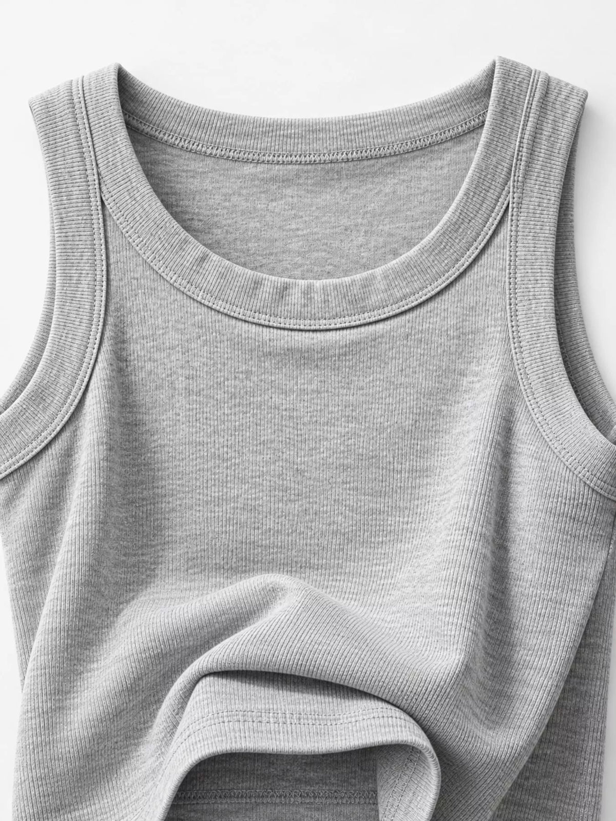 Gray scoop neck tank top, detail view