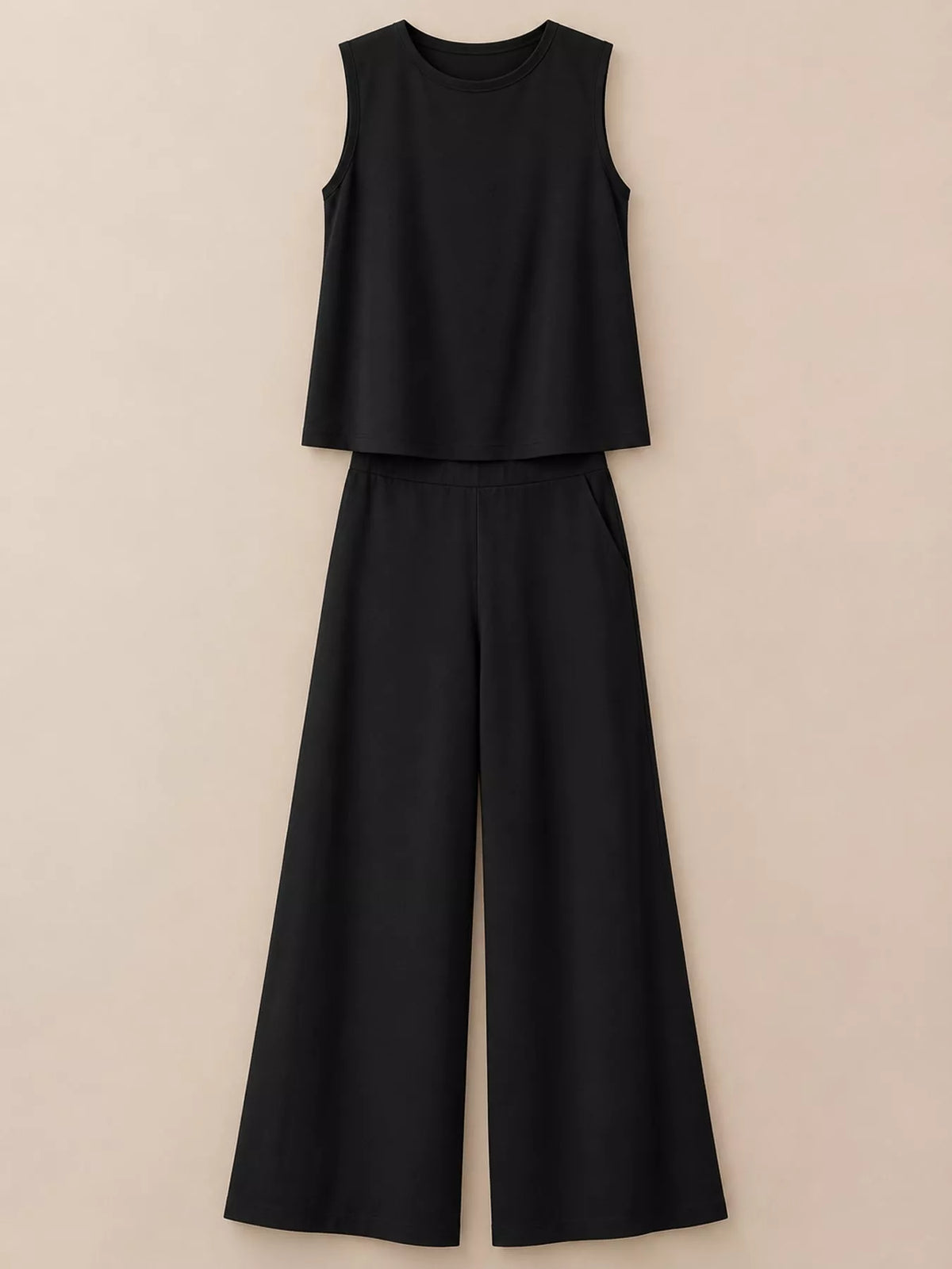 Sleeveless Tank Top and Wide-Leg Pants Set — garment front