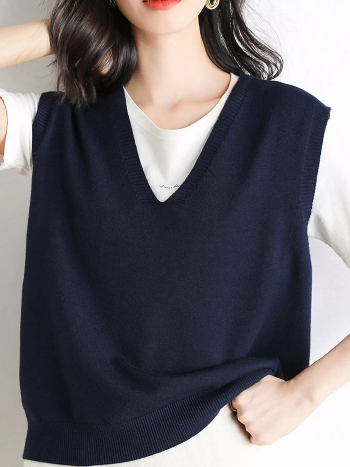 V-Neck Knit Sweater Vest — front view