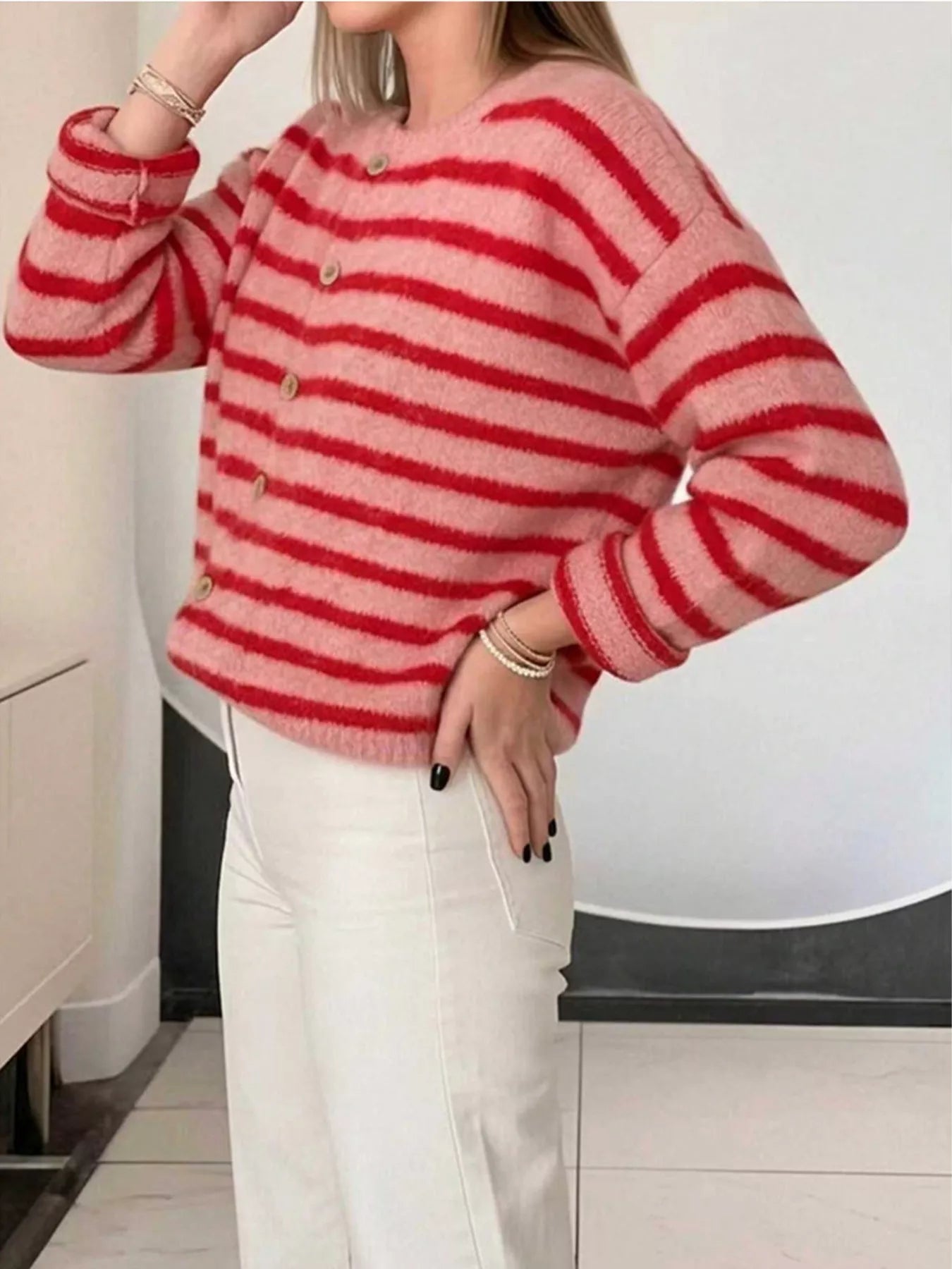 Trendsi Striped Button-Down Cardigan -