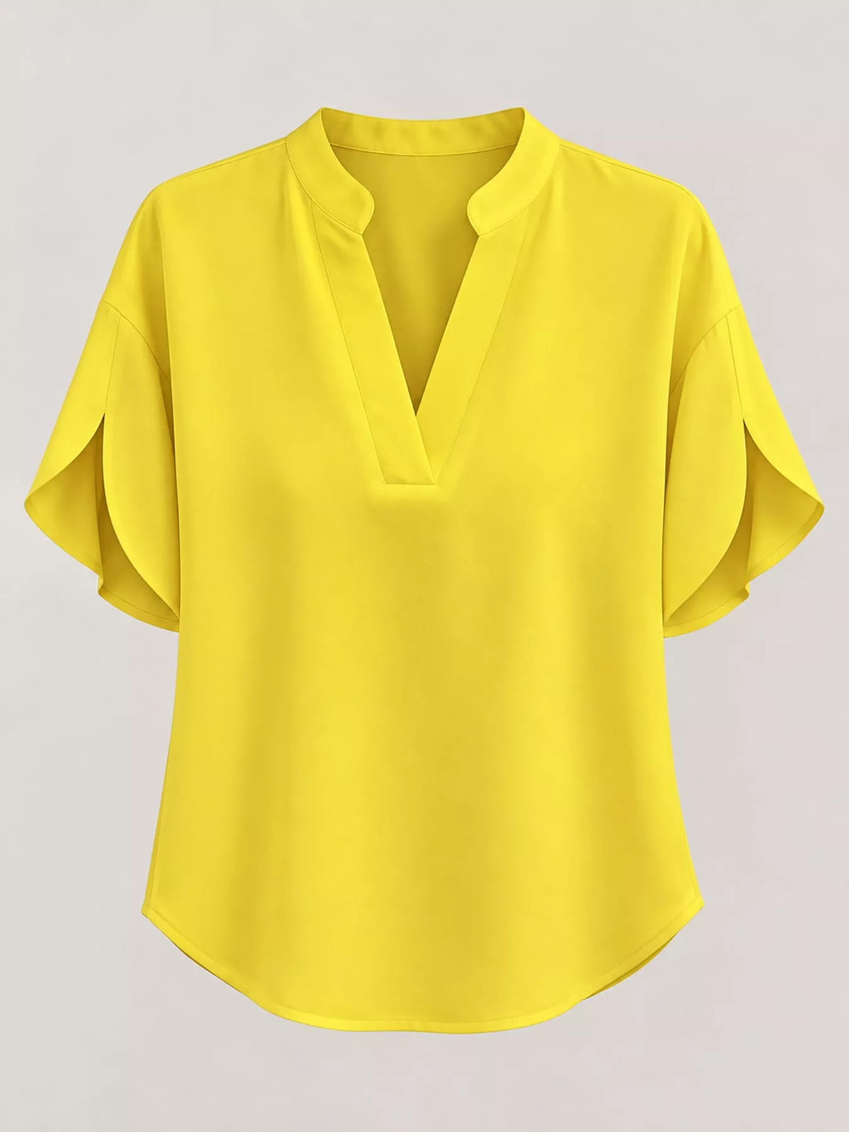 Women's Notched Slit Short Sleeve Blouse in yellow — flat lay view