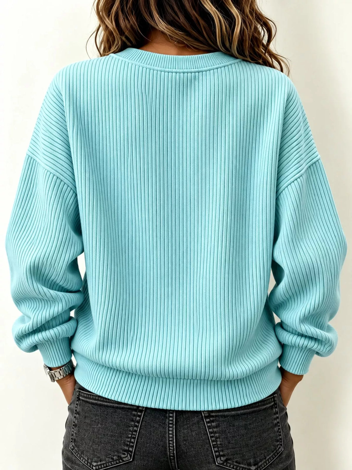 Women's Quarter-Zip Dropped Shoulder Sweatshirt in mint — back view