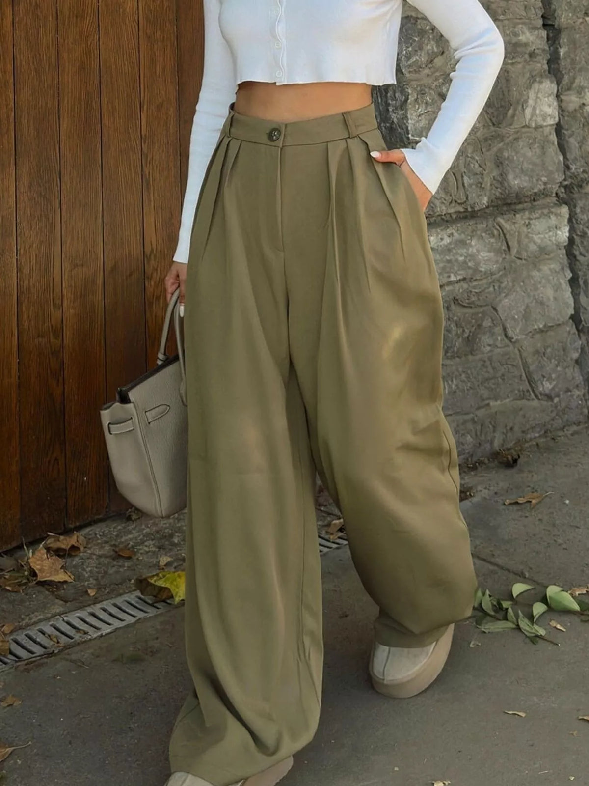 Trendsi High-Waisted Pleated Wide-Leg Pants -