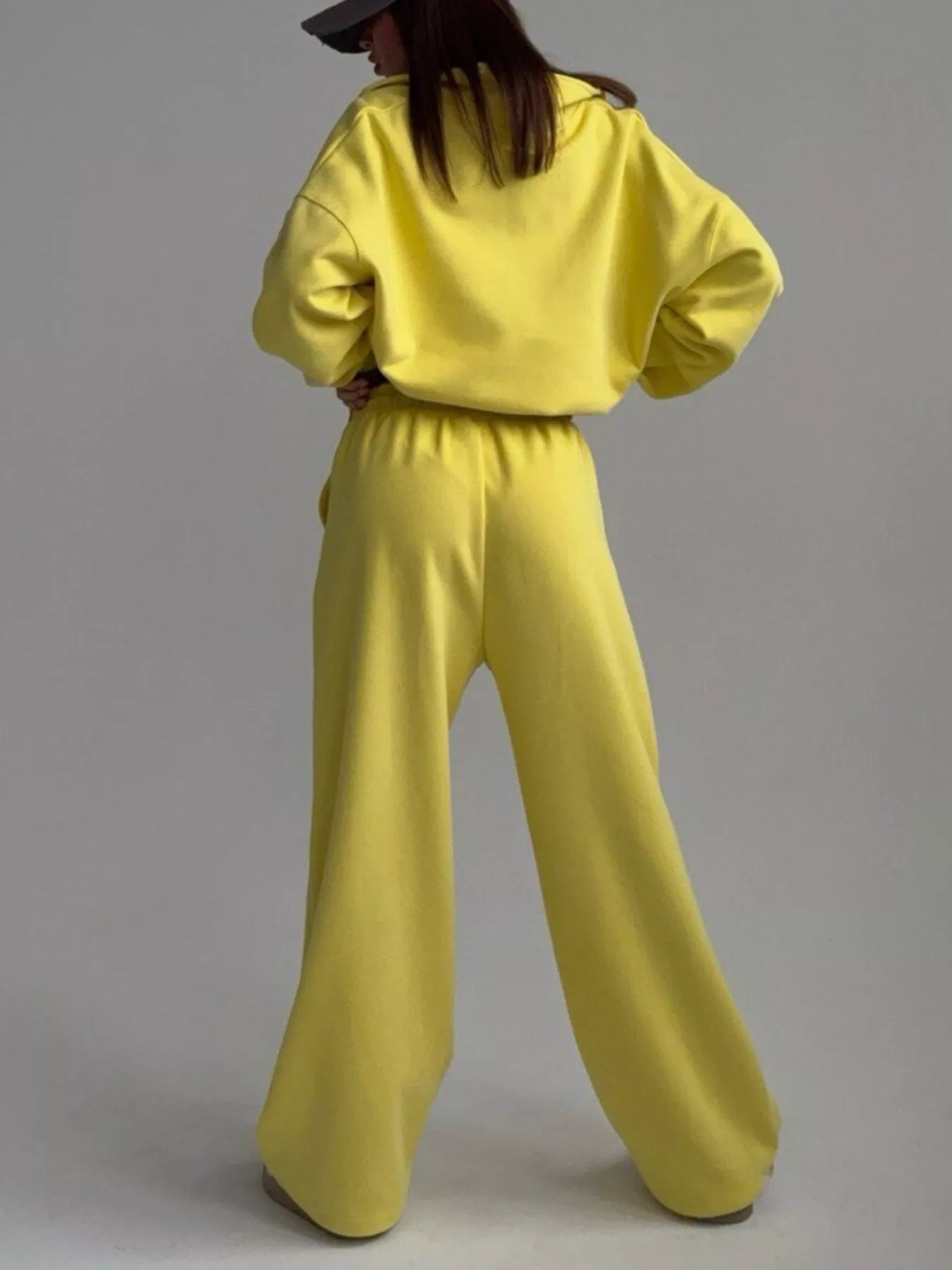 Trendsi Quarter-Zip Top and Wide-Leg Sweatpants Set -
