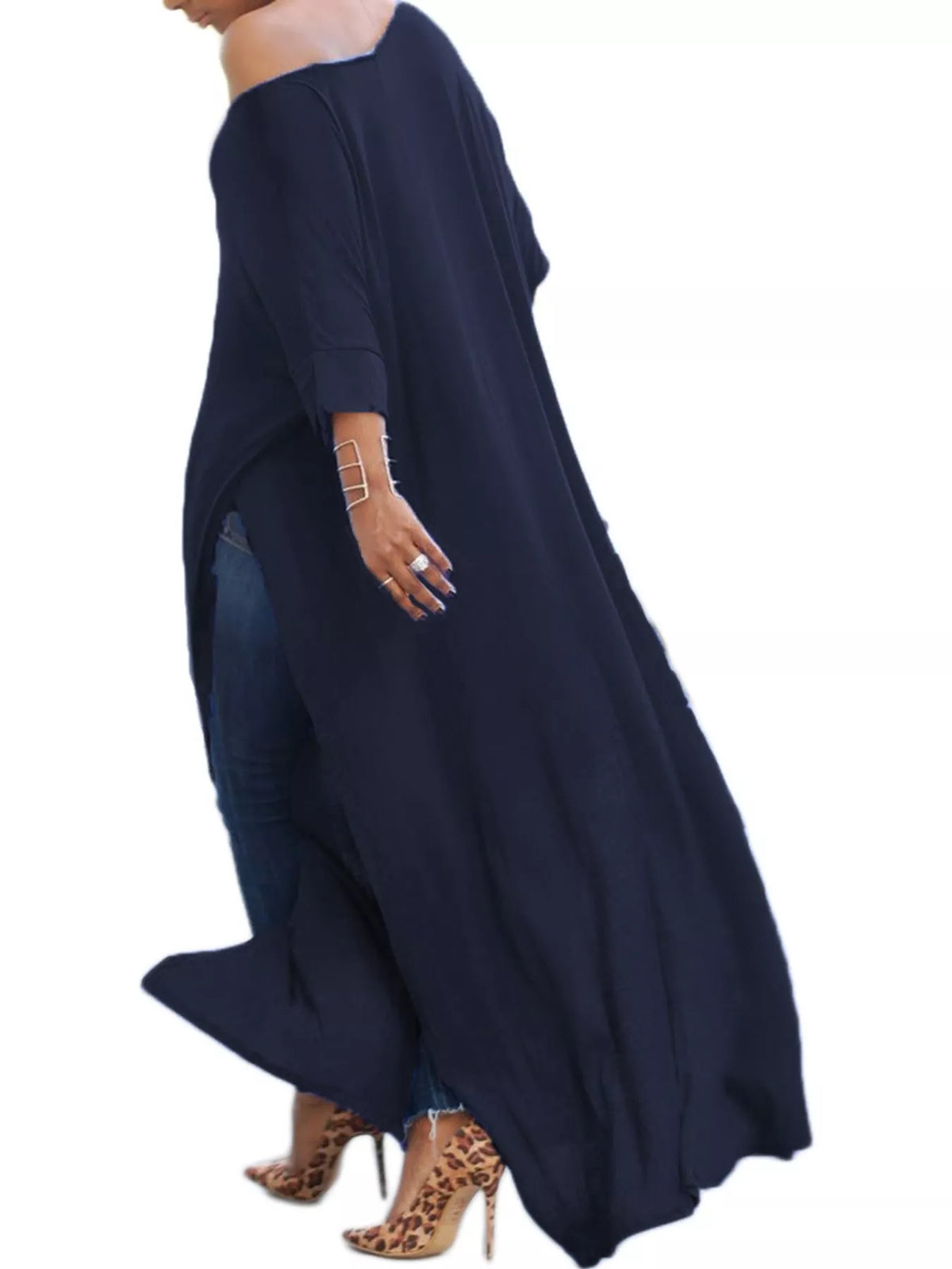 High-Slit Maxi Tunic Dress — back view