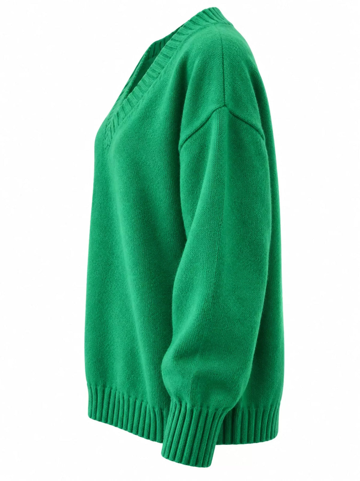 V-neck sweater, green side