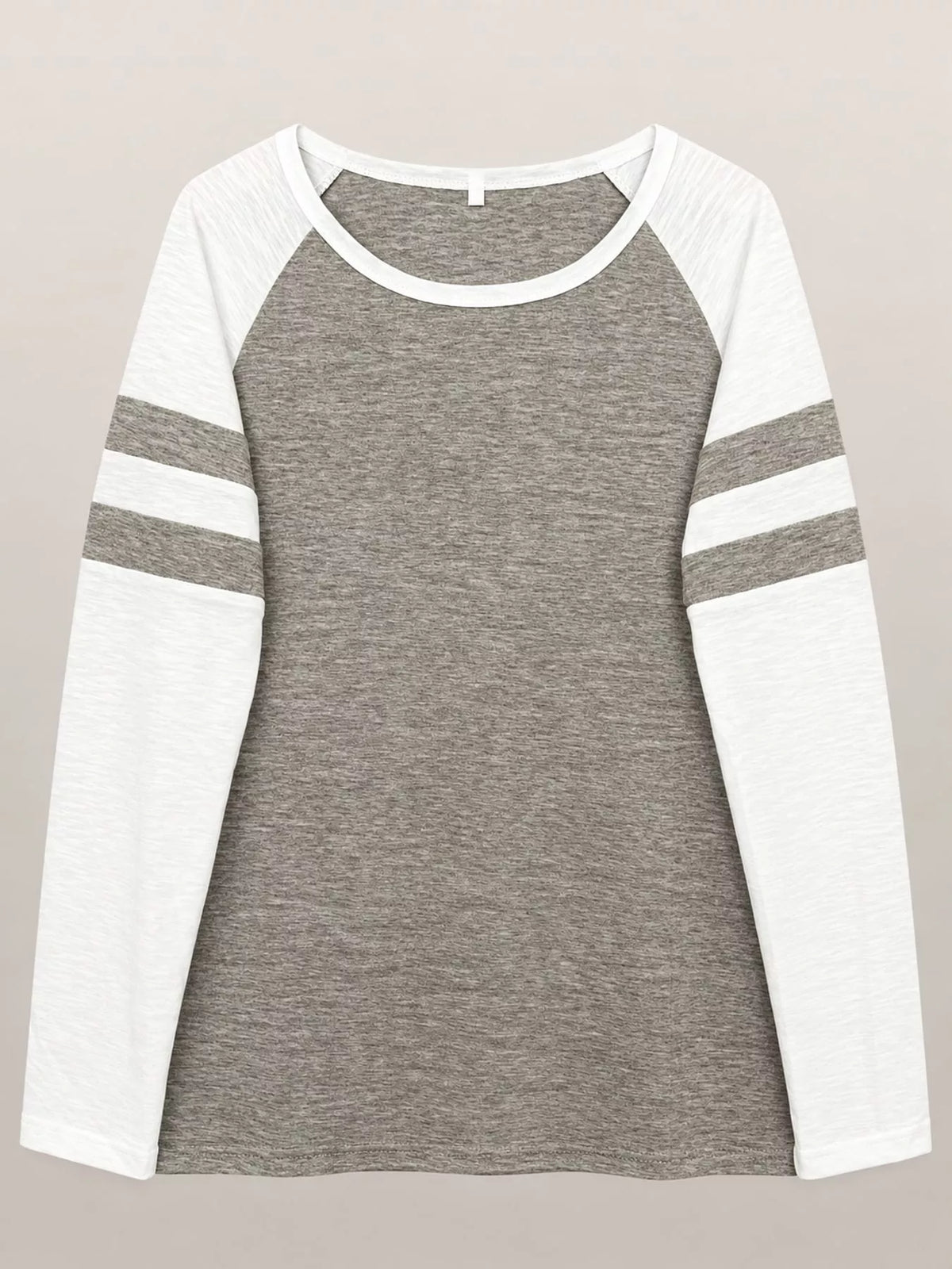 Gray color-block raglan sleeve striped t-shirt