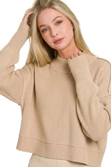 Trendsi Zenana Side Slit Oversized Cropped Sweater -