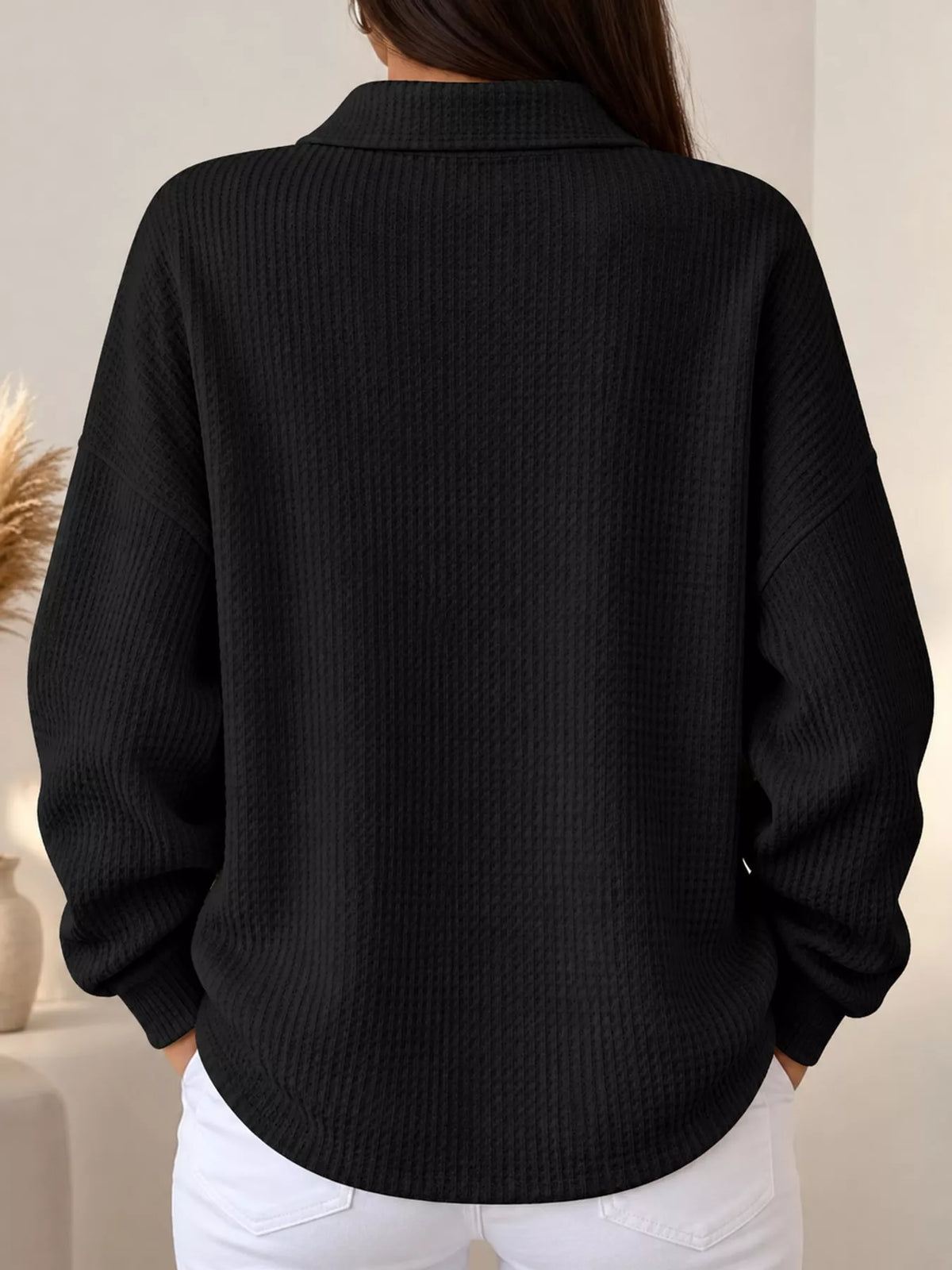 Waffle Knit Quarter-Button Polo T-Shirt — back view