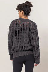 Trendsi HYFVE Openwork Round Neck Long Sleeve Knit Cover Up -
