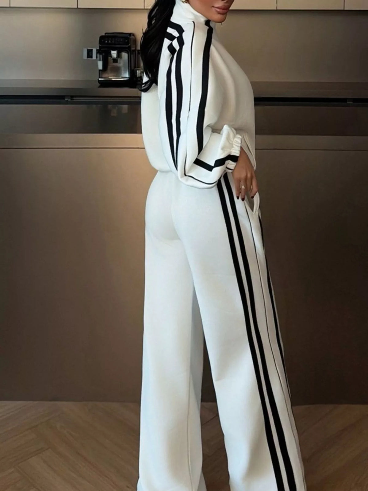 Trendsi Side Stripes Zip Up Top and Pants Set -