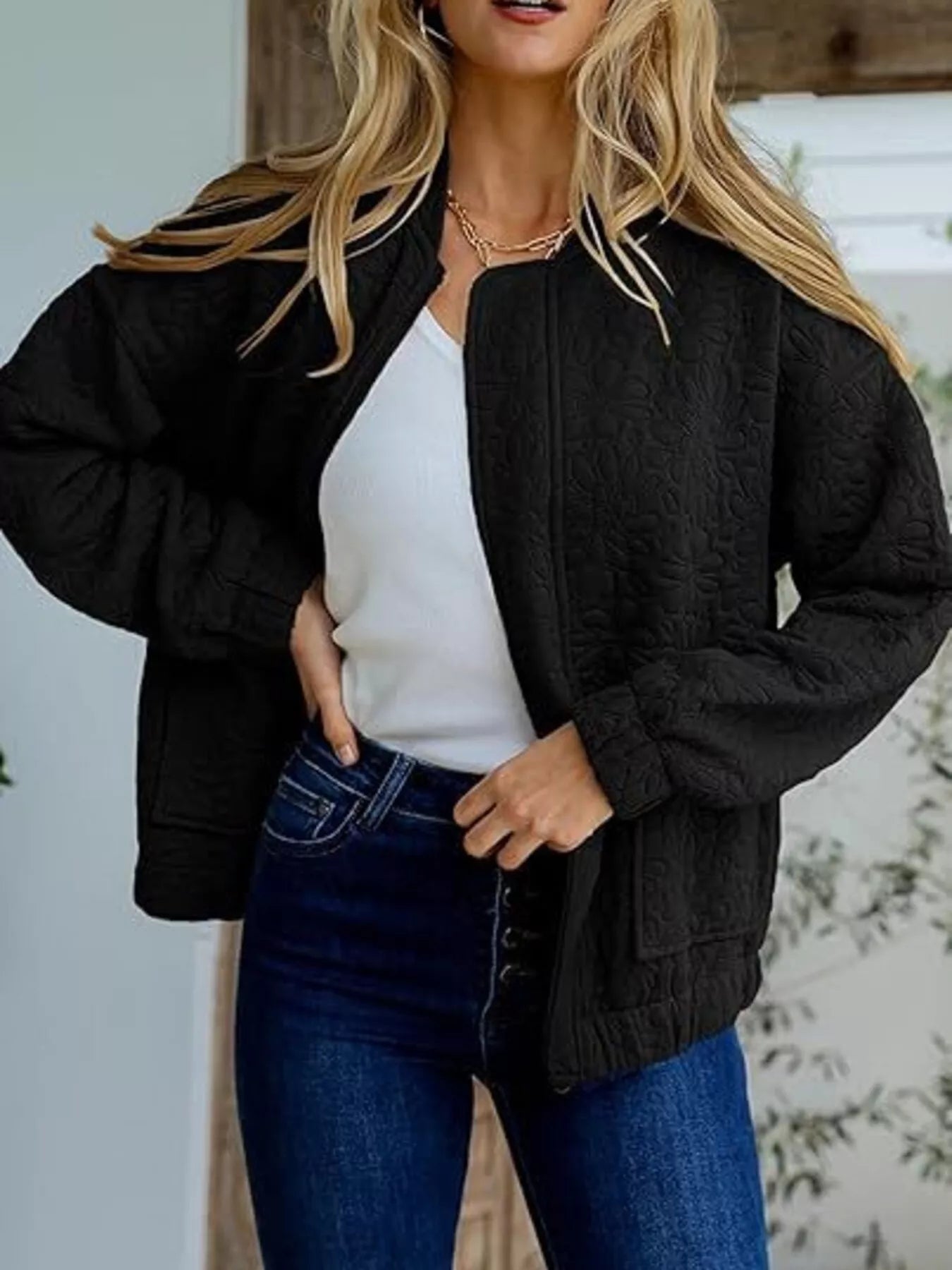Trendsi Floral Quilted Zip Up Jacket -