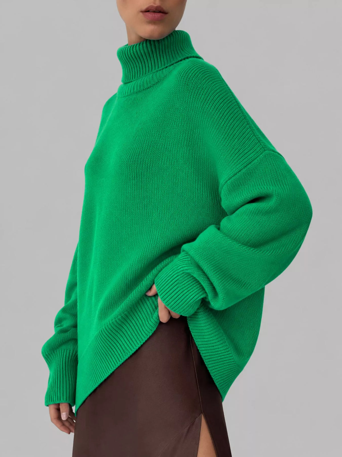 Turtleneck sweater, green side