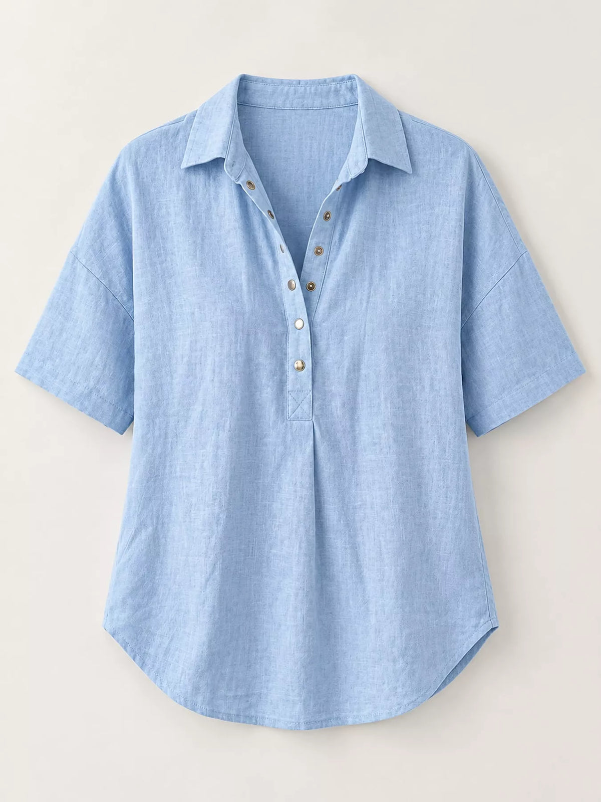 Snap Down Shirt in light blue, front view