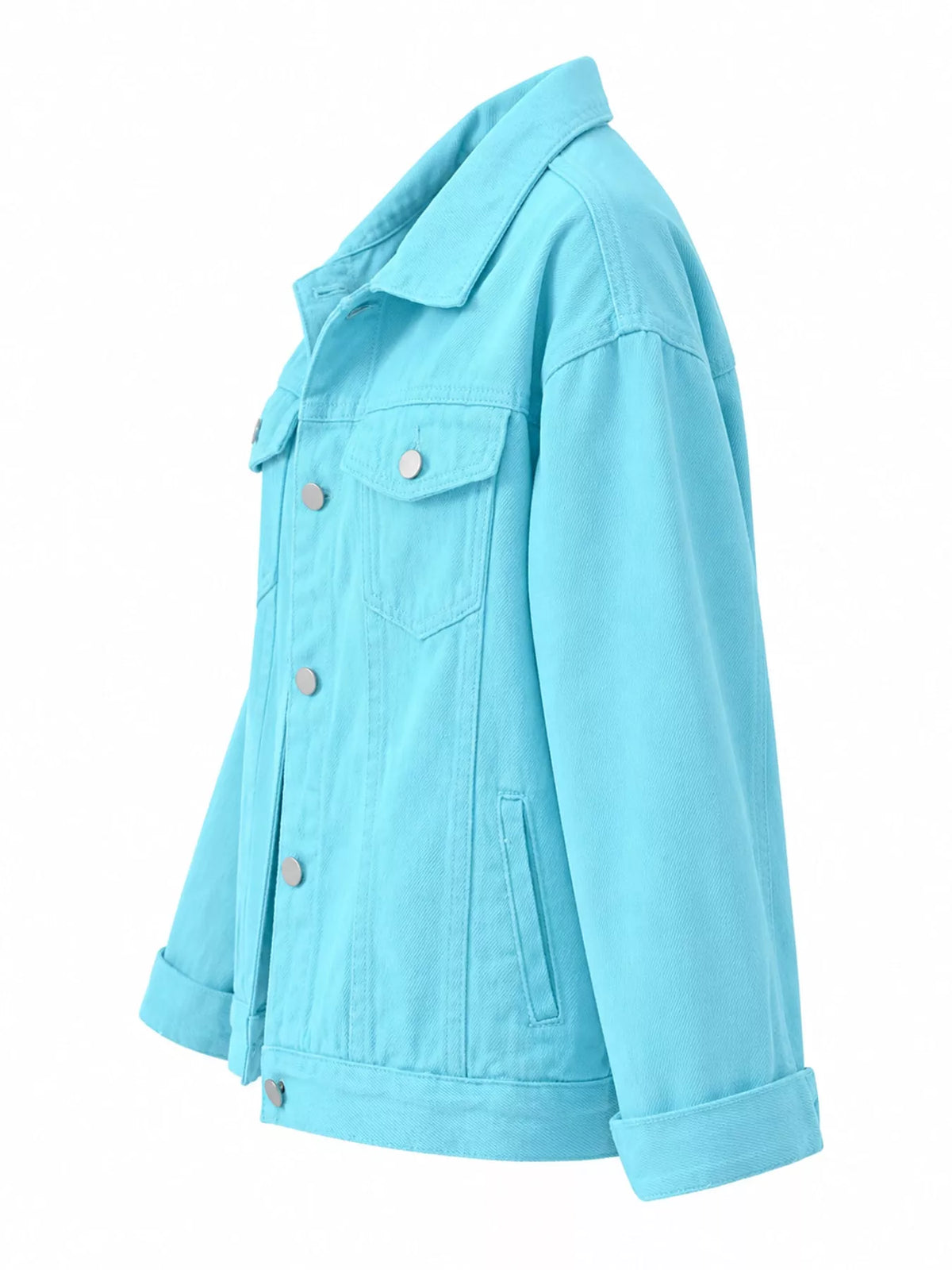 Button-Down Classic Cropped Denim Jacket — side view