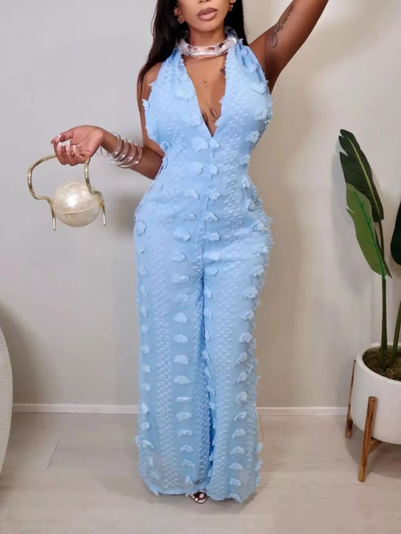 Trendsi Textured Halter Wide-Leg Jumpsuit -