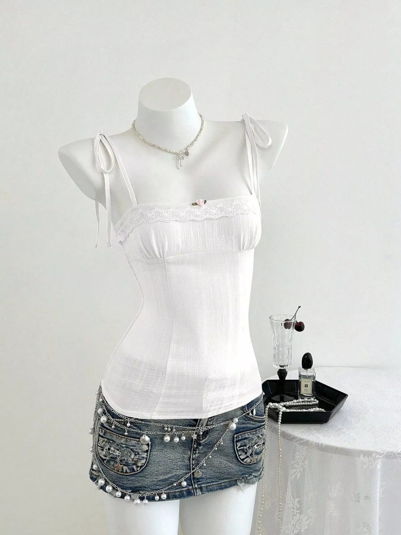 Trendsi Lace-Trimmed Tie Shoulder Cami -