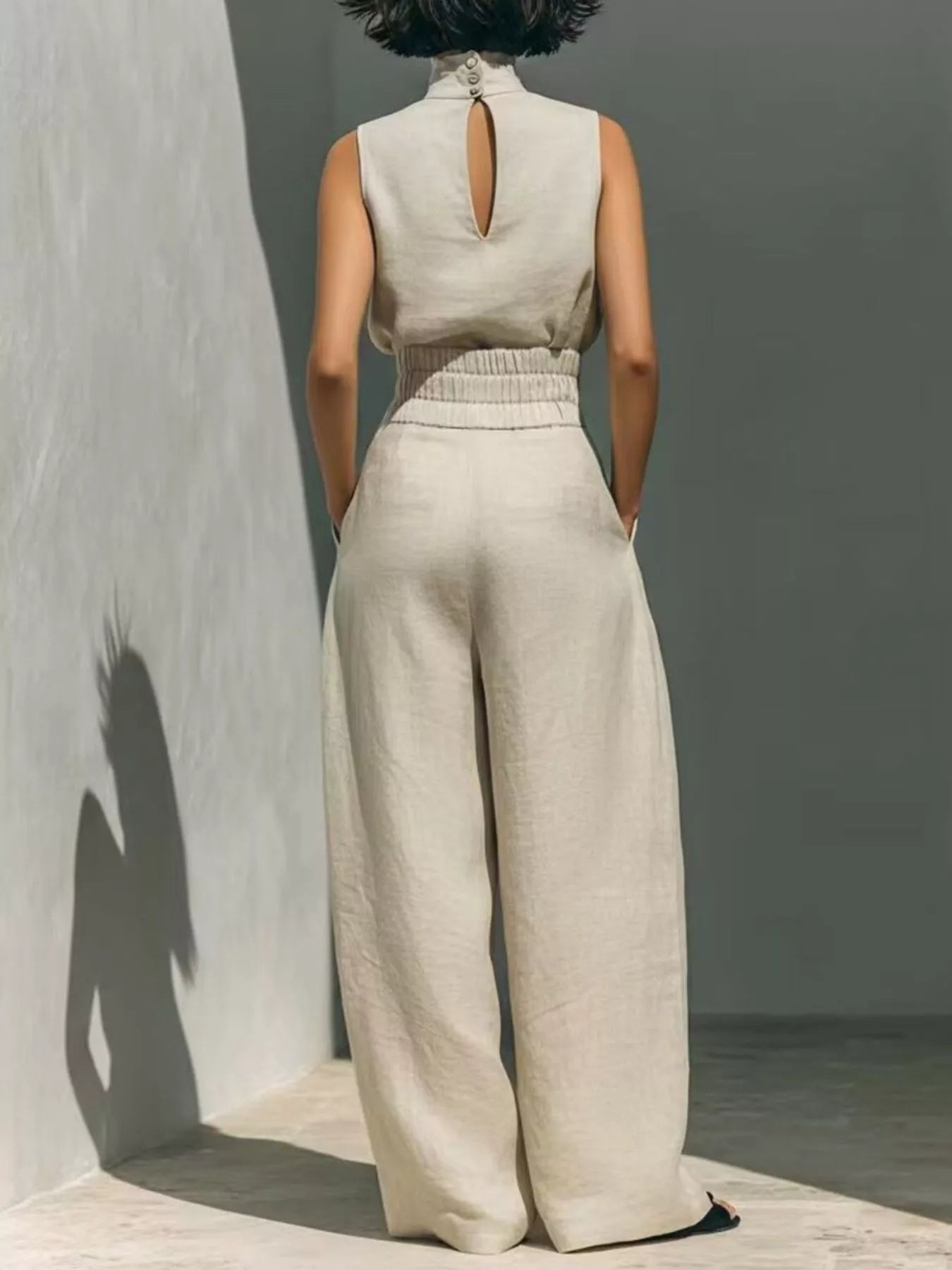 Trendsi Full Size Sleeveless Wide-Leg Jumpsuit with Smocked Waist Plus Size -
