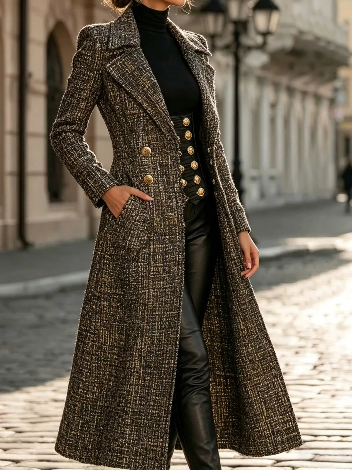 Heather Gray tweed long sleeve longline coat