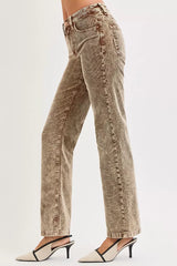 Trendsi RISEN Tummy Control Mid Rise Straight Leg Corduroy Pants -