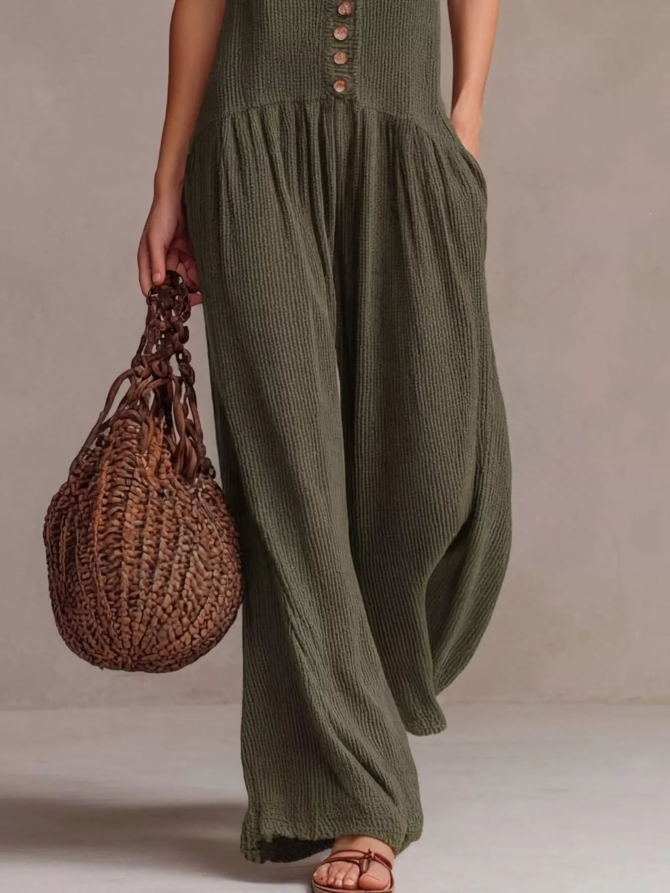Trendsi V-Neck Sleeveless Wide Leg Jumpsuit -